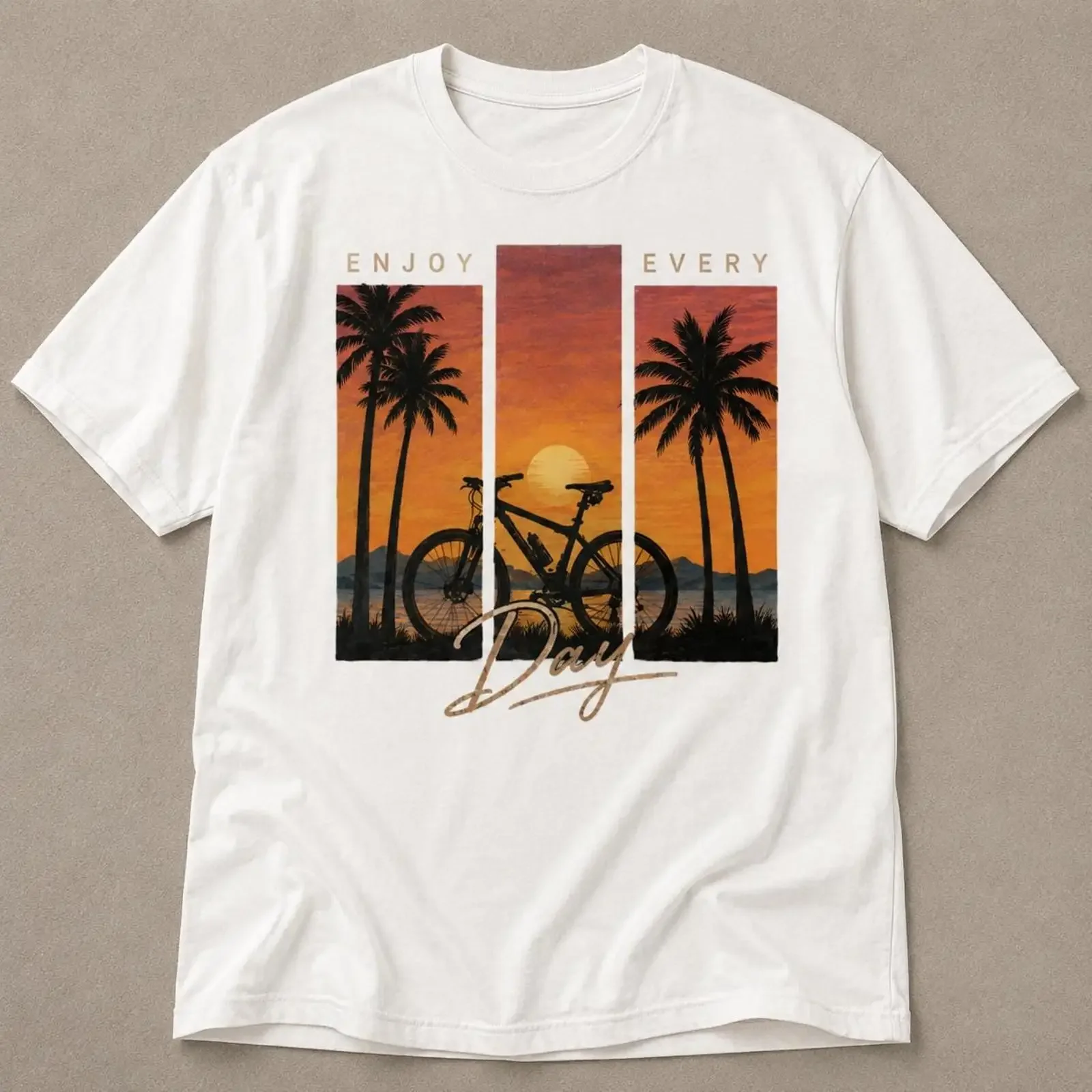 Sunset Cycling T shirt Enjoy Every Day Palm Trees  vintage Washed Unisex streetwear Breathable fashion Slightly Versatile