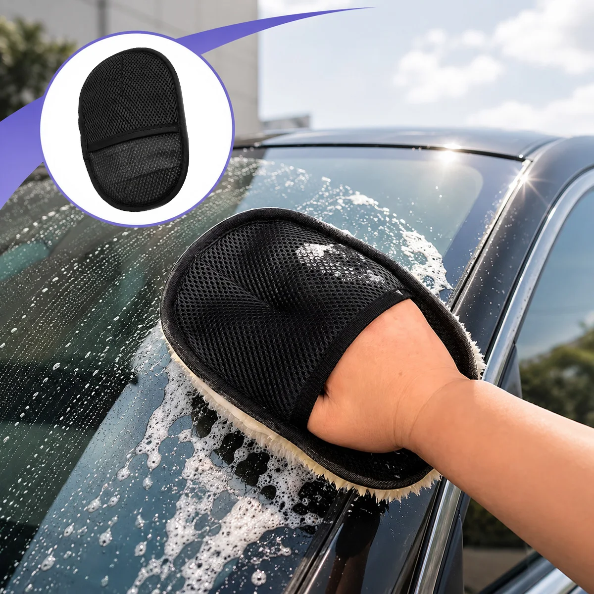 1 Stück Auto-Waschhandschuh aus Mikrofaser, Kratzfreier Weicher Plüsch-Reinigungshandschuh für Außen- und Innenreinigung – Detail 4