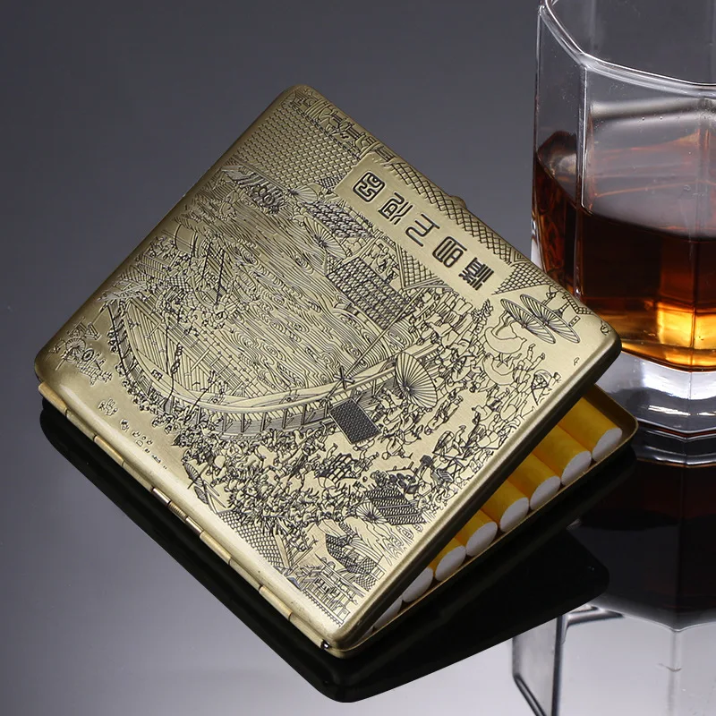 Riverside scene during QingQing Ming Shang He Figure Cigarette Case High Quality Metal Copper Cigarette Box Portablming Festival