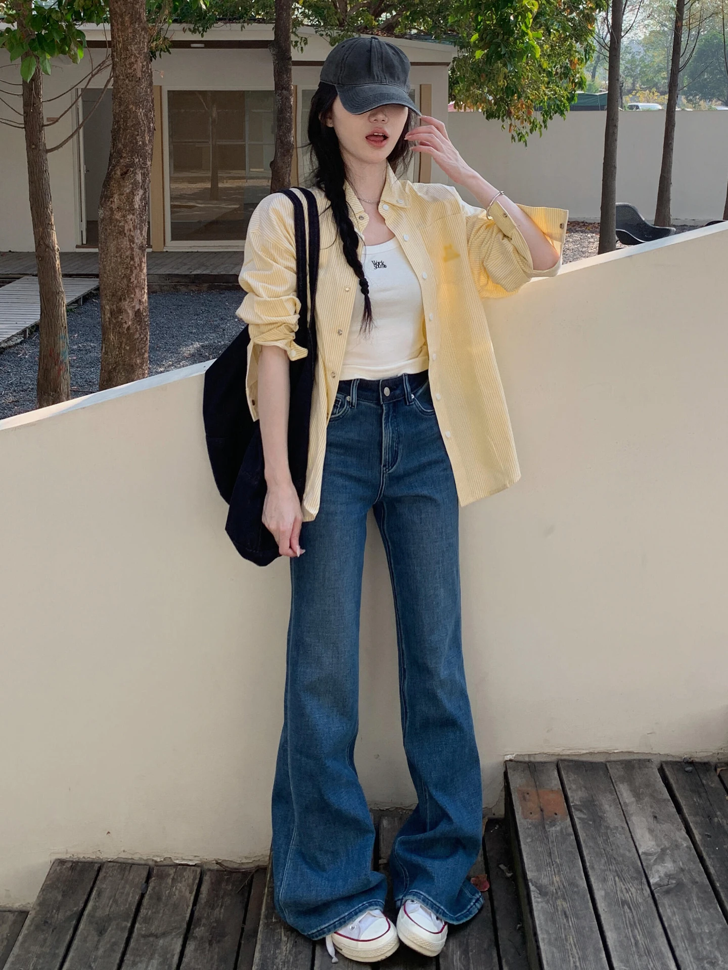 

Yellow Ne Striped irt Women's Loose Casual Outerwear Top Spring 2026 New Sle Sweet Japanese Sle Polyester Cotton...