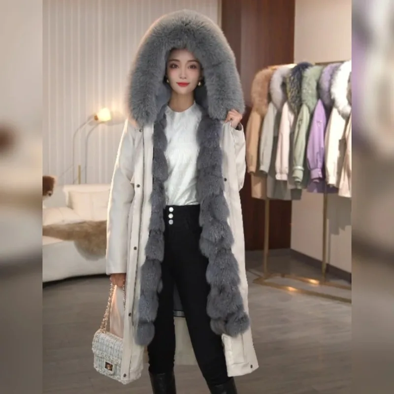 Long Fox Placket Liner Pie Overcomes Women's New Detachable Coat Mother Winter Real Fur Integrated Exquisite and Simple Leisure