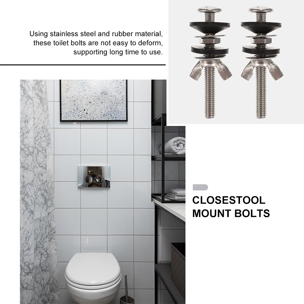 

2 Pcs Stainless Steel Rubber Toilet Seat Fixing Bolts Hinge Screws for Tank Easy Install Long Use Toilet Bowl Accessories