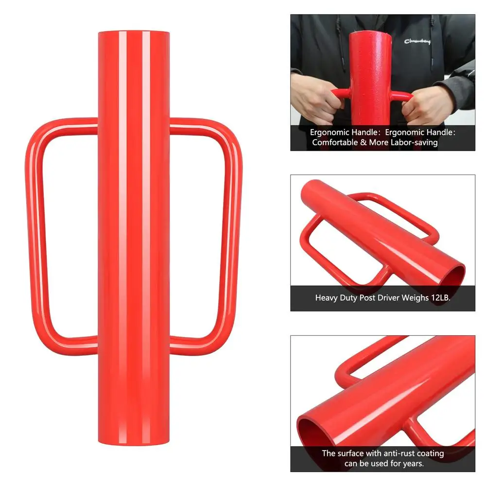 Heavy Duty Fence Post Driver 12LB with Handles Metal U-Channel Pole Pounder T-Posts and Sign Posts Durable Steel Construction