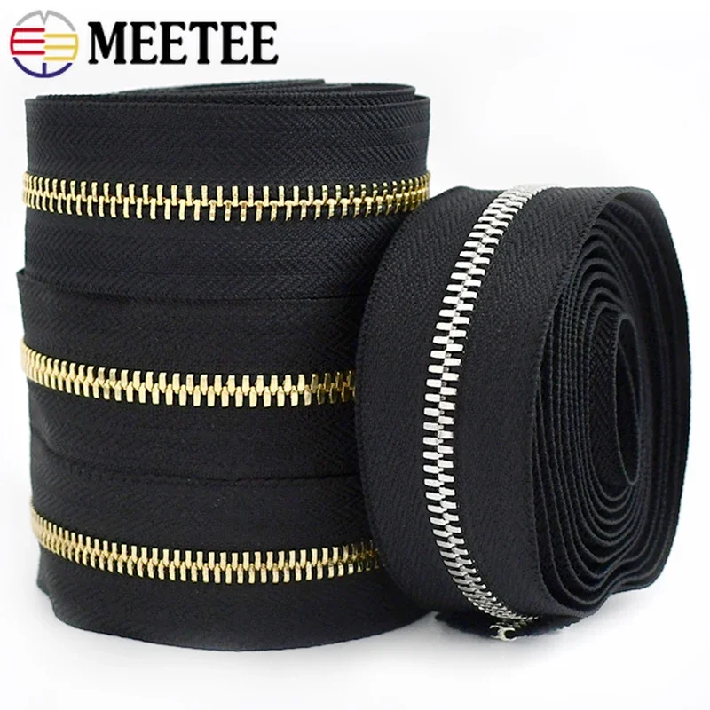 1-5Yards Meetee 3# 5# Metal Zippers Sewing Closure By Meter Bag Jacket Zipper Coil Roll Instant Zip Handle Clothing Repair Kit