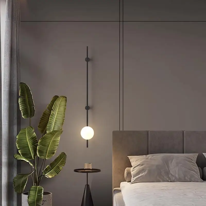 Modern Long Pole Wall Lamps Milky White Glass Wall Lights Black Gold Living Room LED Round Hallway Entrance Aisle Wall Sconce - view 5