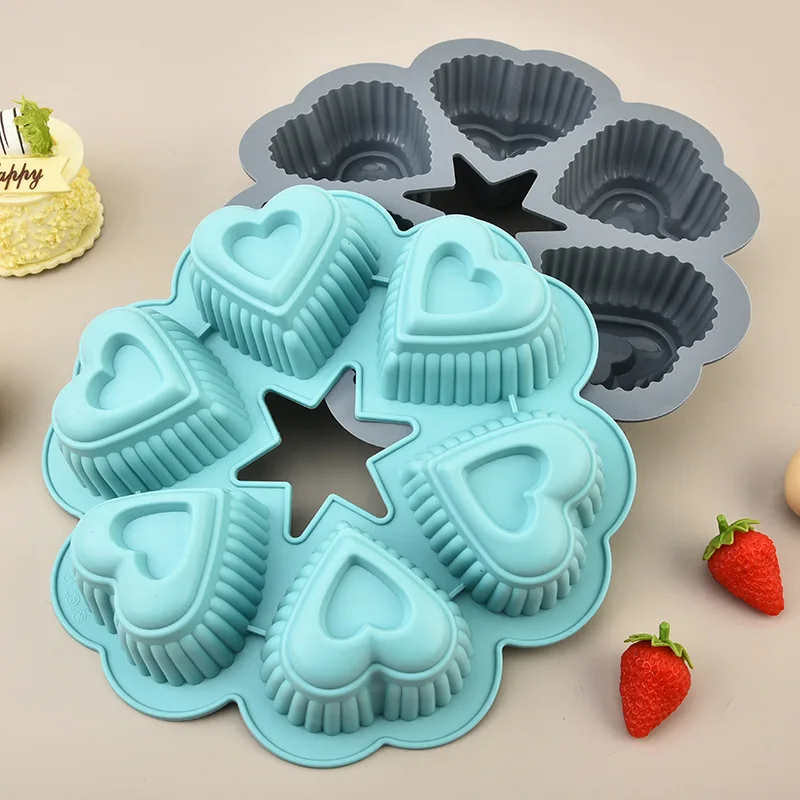 Home kitchen silicone cake mold 6 even love heart shaped pastry mold handmade chocolate cookie mold easy release baking sheet