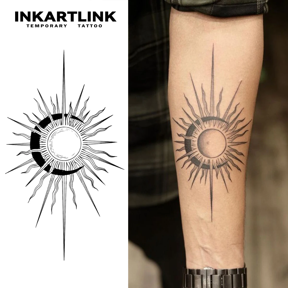 Sun And Moon Temporary Tattoo,Lasts To 15 Days New Technology Magic Waterproof Semi Permanent Sticker,For Holiday Party.