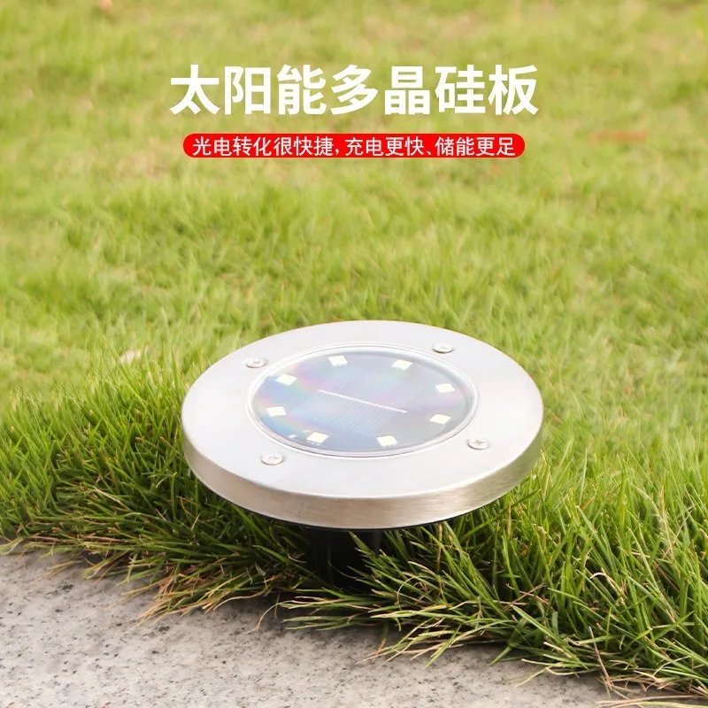 

Solar Powered 8 LED Stainless Steel Waterproof Ground Stake Lamp for Garden Pathway Yard Lawn Outdoor Buried Post Light