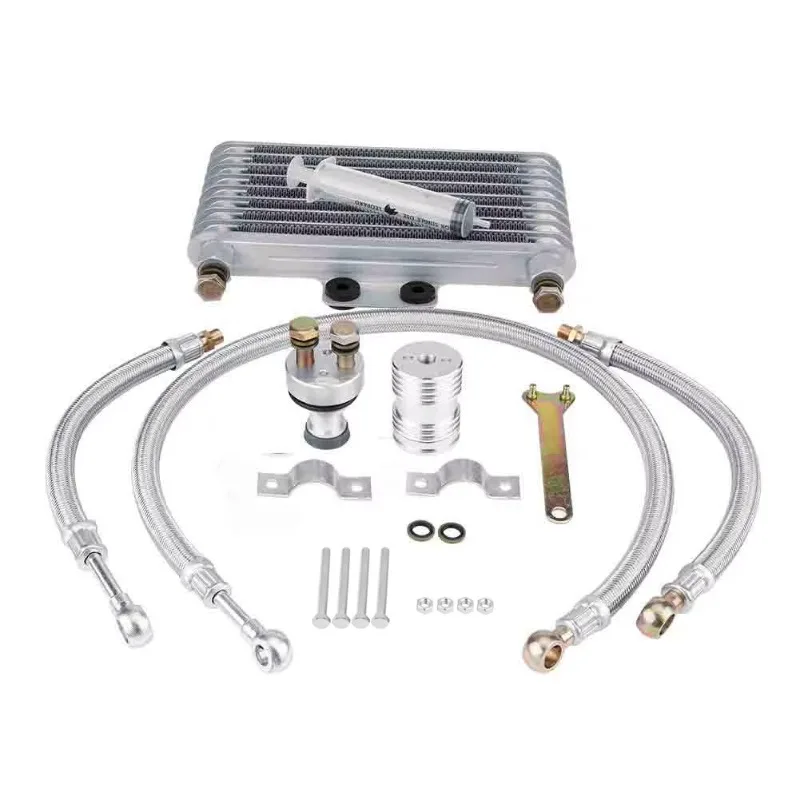 Motorcycle oil cooler with large mesh shield