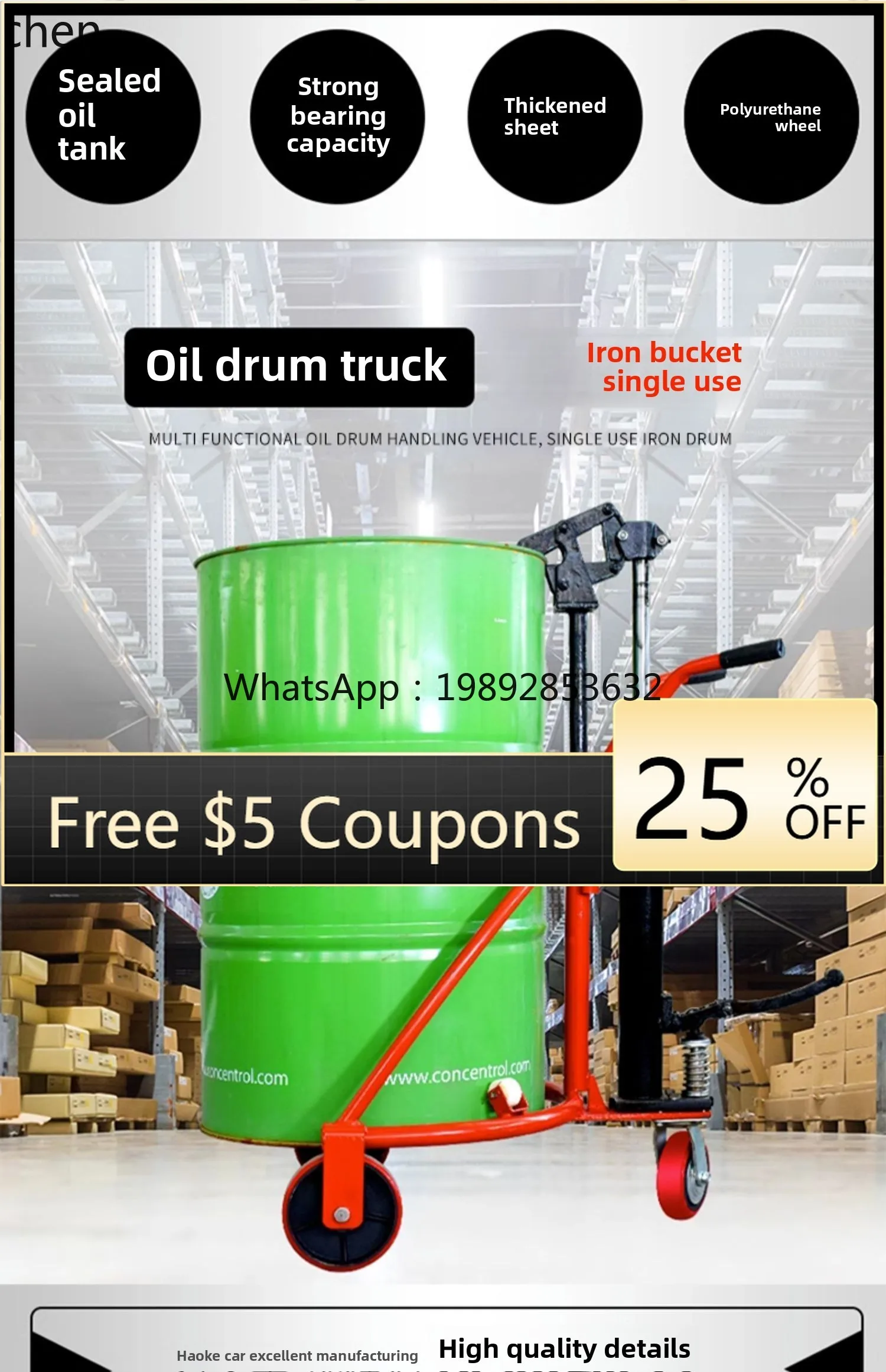 D2-28  manual hydraulic oil drum handling trolley iron drum plastic forklift loading and unloading truck