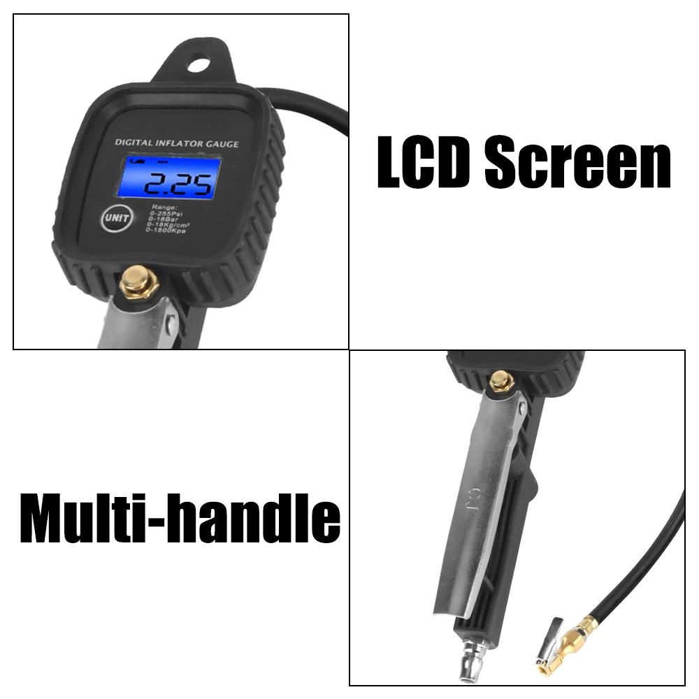 LCD Display Car Tire Pressure Gauge Digital Inflator Gauge Psi, Bar, Kpa, Kg/cm2 Meter High-precision Monitoring Inflation Gun