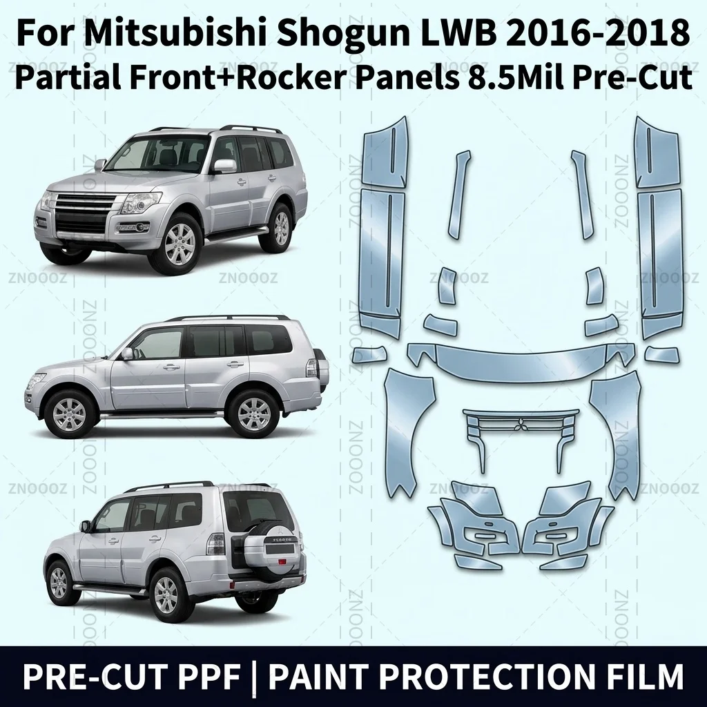 For Mitsubishi Shogun LWB 2016-2018 Partial Front+Rocker Panels 8.5Mil Pre-Cut PPF Kit, TPU Self Healing Scratch Resistant