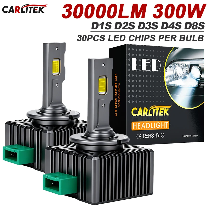 2 Lâmpadas LED D1S D3S para Faróis de Carro, 300W, D2S D4S D8S D2R D4R, Canbus, Sem Erros, Luz Automotiva Branco Frio 6000K 12V 24V