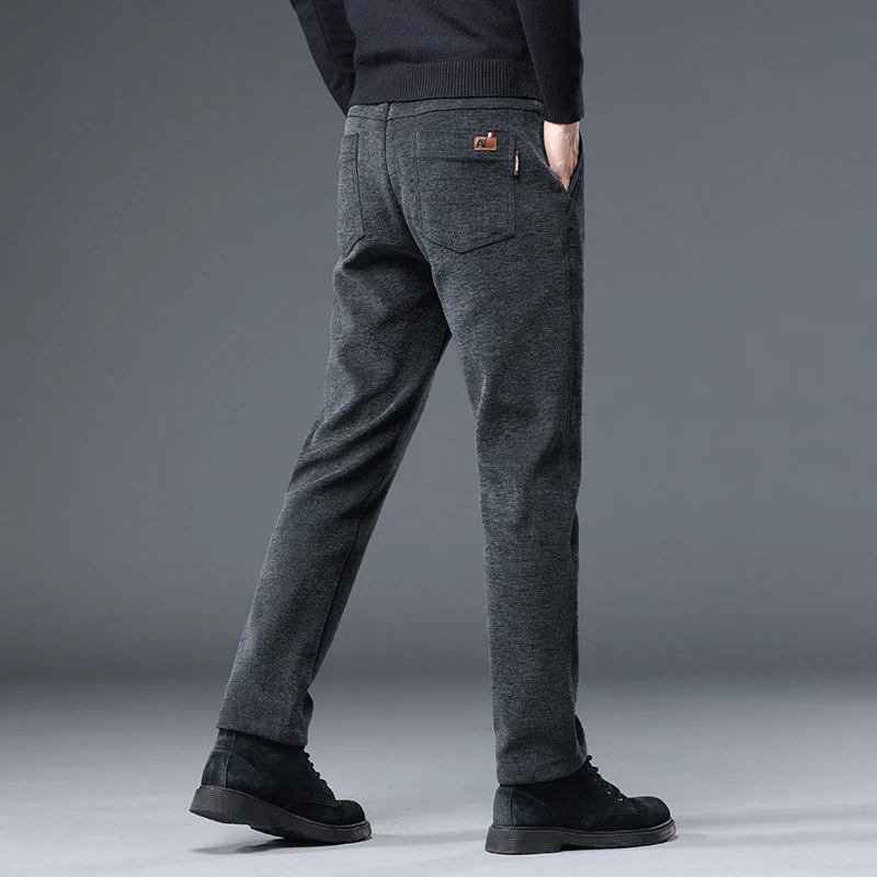 winter Thickened double-layer with added velvet Slim Straight Casual Pants Men Business Elastic Waist Tight trousers skinny warm