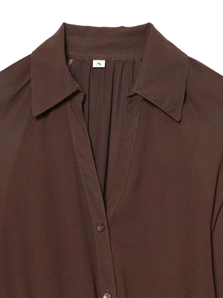 NLZGMSJ Schickes Damen-Freizeithemdkleid, 2026, Frühling und Herbst, V-Ausschnitt, lange Ärmel, schlank, mit Gürtel, Midi-langes Kleid, Y2K