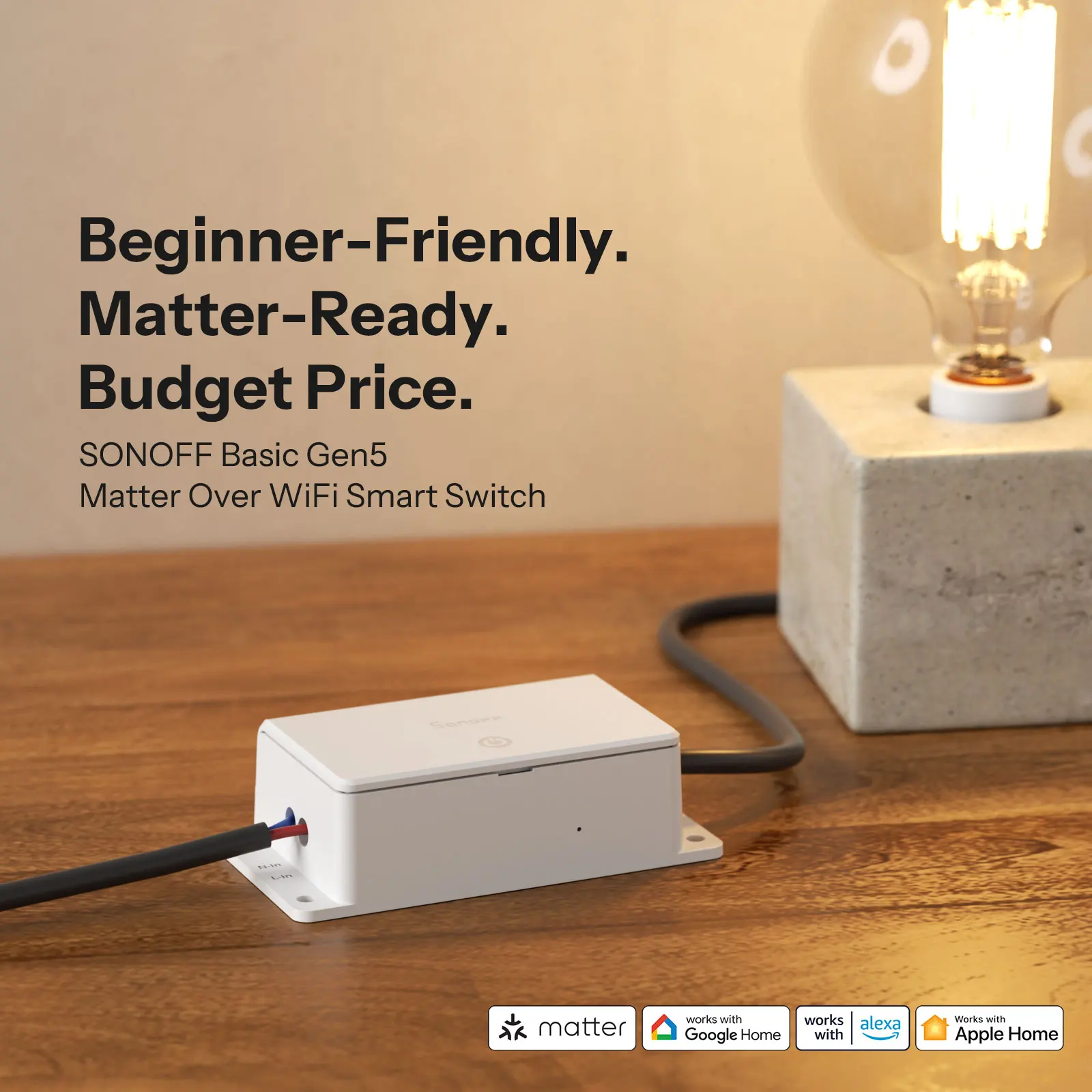 SONOFF Basic Gen5 Matter Over WiFi Smart Switch BASIC-1GS Matter Protocol سطح لمس كبير عمل موثوق به مع نظام Apple البيئي