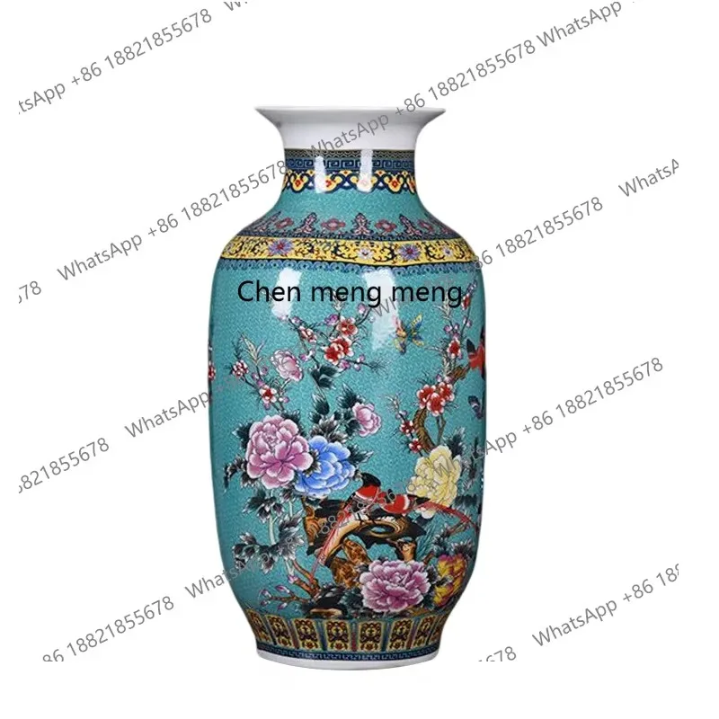 B06 European enamel color golden chicken peony flower and bird floor large vase winter melon vase