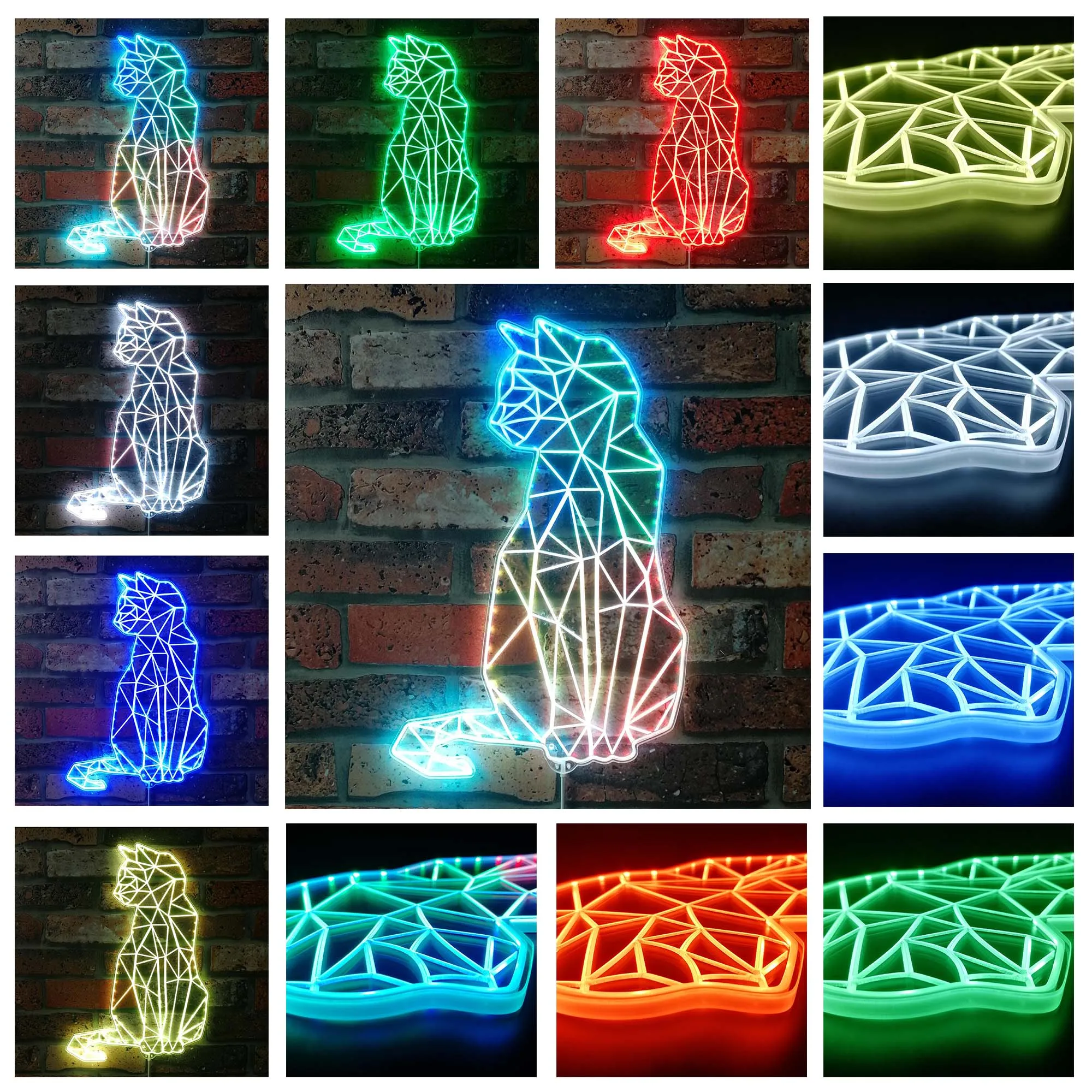 Cat Kitten Geometric RGB Dynamic Glam LED Sign st06-fnd-i0292