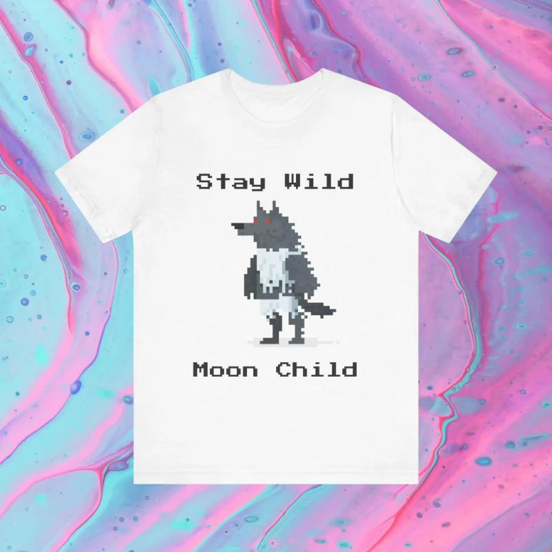 

Stay Wild Wolf T-shirt: Pixel Art Pattern T-shirt, Men's and Women's Cotton Comfortable Short Sleeve, Summer Loose Fashion Top