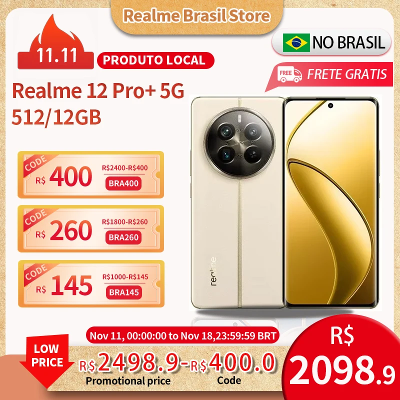 Celular Realme 12 Pro+ 5G 512/12 | Envio do Brasil | Smartphone 5G , ROM Global , Processador Snapdragon 7s Ge , Carregador 67W