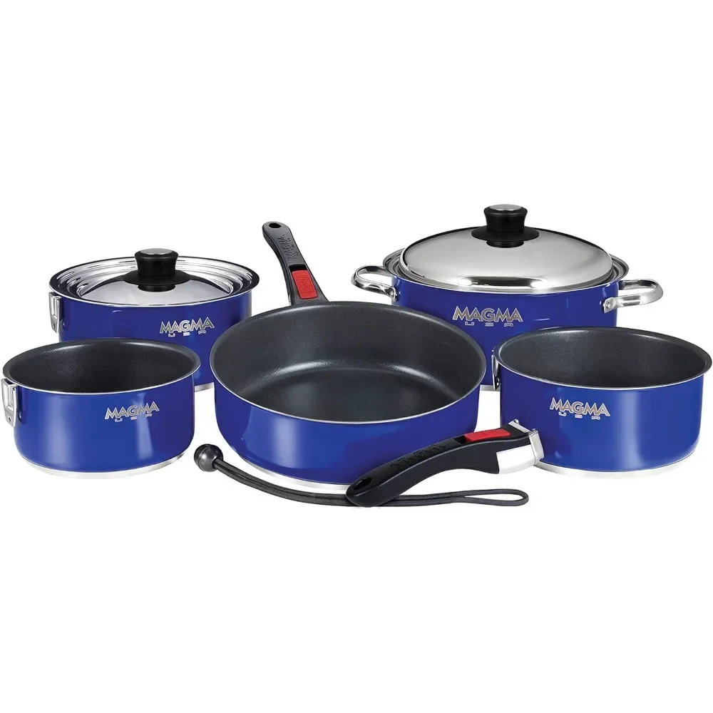 Magma Products, Gourmet Nesting 10-Piece Colored Stainless Steel Induction Cookware Set with Ceramica Non-Stick