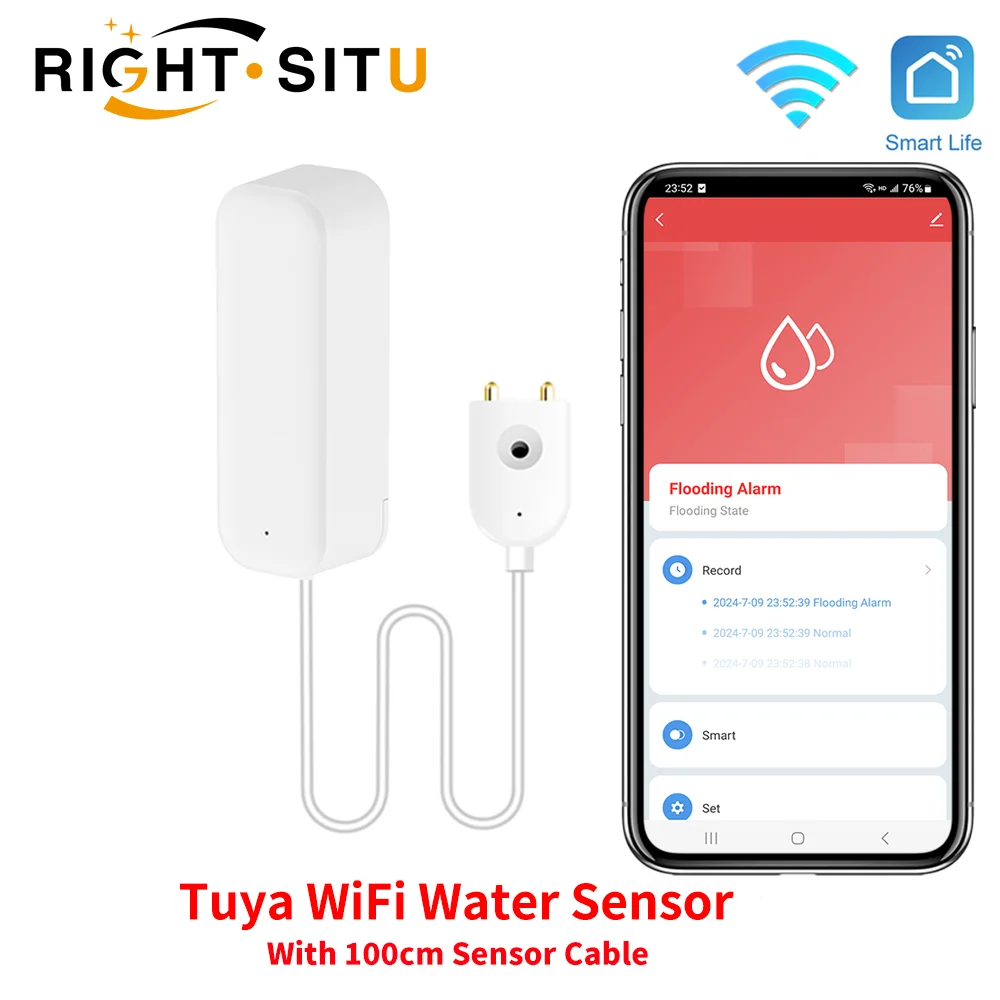 Tuya Smart WIFI Sensore di perdite d\'acqua Allarme Rilevatore di livello dell\'acqua Sensore di perdite di inondazione APP Sistema di allarme di