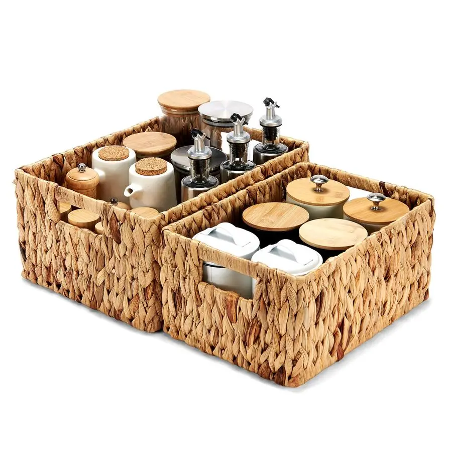 

Baskets 2 Pack, Water Hyacinth Wicker Storage Basket with Handles, Large Rectangular Wickers Baskets for Organizing, Natural