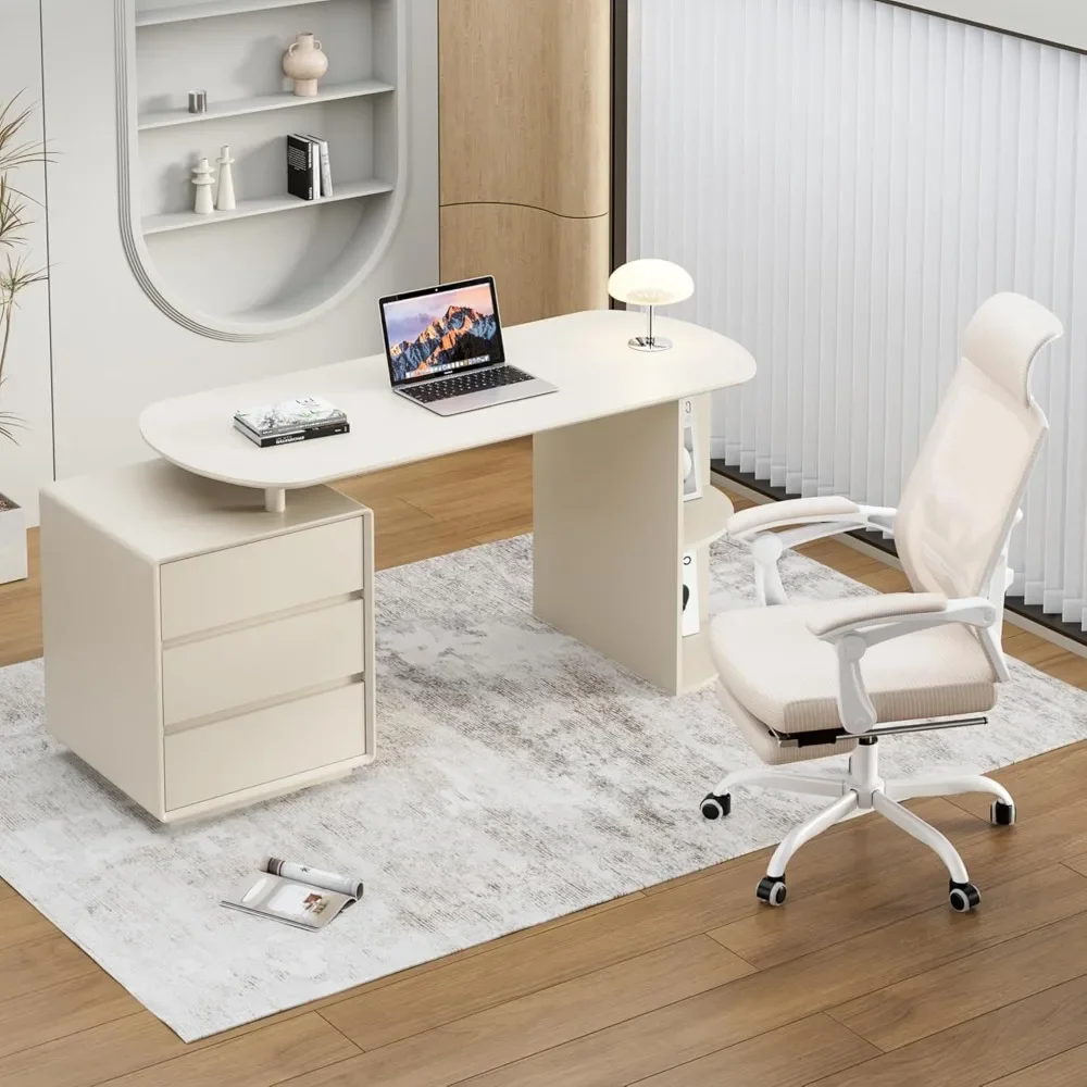 

Home Office Desk and Chair Set, Home Office Furniture Sets, Computer Desk with Drawers & Shelves, Ergonomic Office Chair