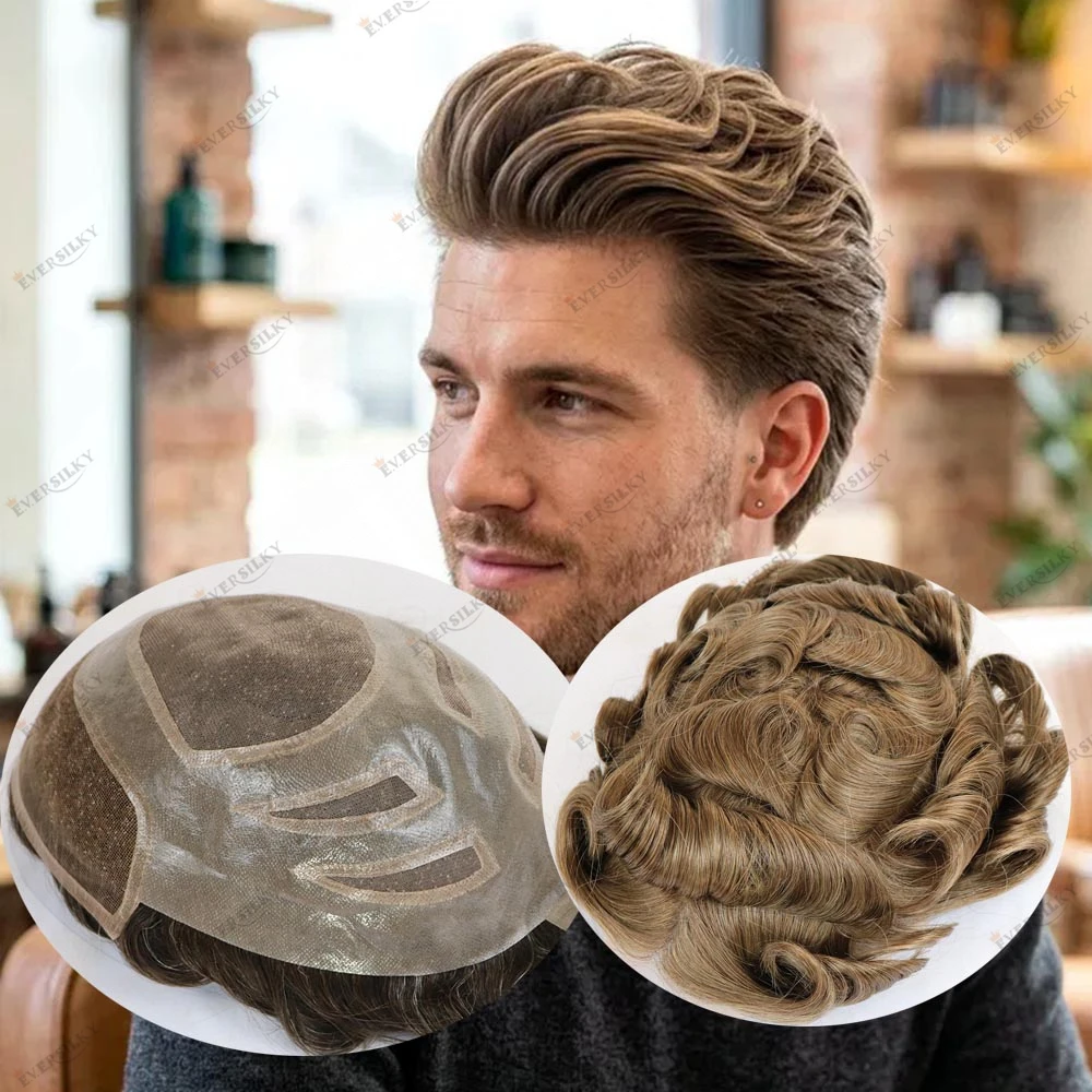 

Ventilated Lace Front Super Natural Hairline Men's Human Hair Toupee Prosthesis System Lace&Mono&PU Base Durable Versalite Blond