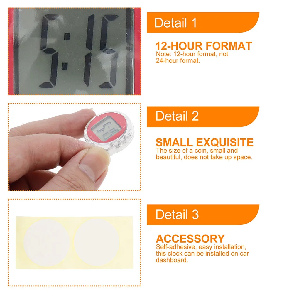 

3pcs Waterproof Motorcycle Clocks Stick-On Mount Digital For Car Suv Auto Mini Decorative Accurate Time Mini Electronic Clock