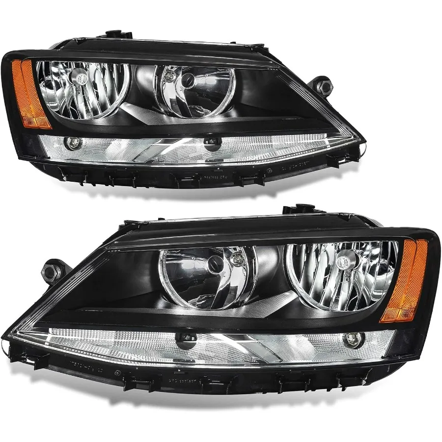 مجموعة المصابيح الأمامية متوافقة مع 11-18 فولكس فاجن جيتا MK6 مصباح الرأس نموذج الهالوجين استبدال الإسكان الأسود الزاوية العنبر #1