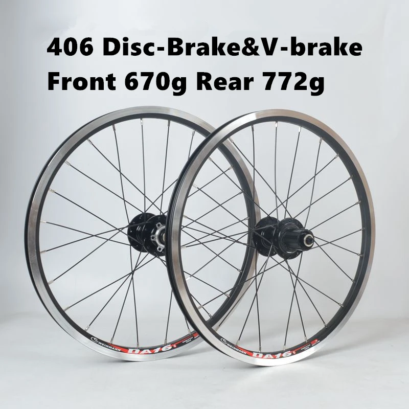 20 Inch Wheel Disc-brake V-brake 4 Bearings 120 Rings Lightweight BMX Folding Bike Wheelset 451 406 Rim Aluminum Alloy