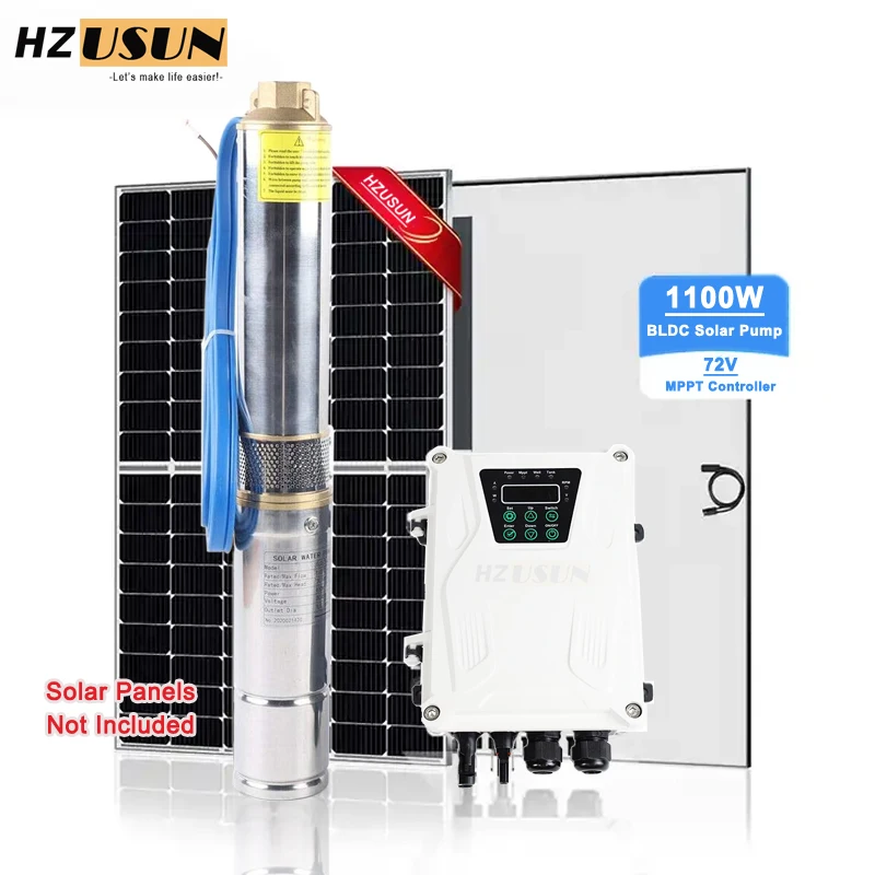 

HZUSUN 72V 1100W DC Solar Powered Submersible Well Impeller Pump 3000LPH 50M Portable Borehole Solar Panel Pumping Machine