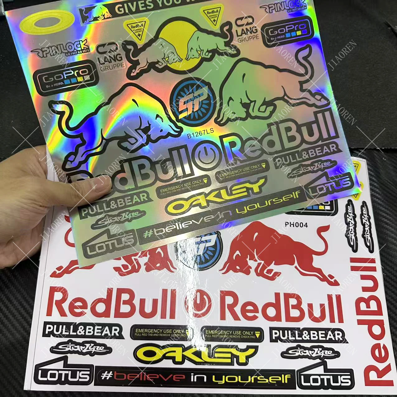 

Лазерные светоотражающие наклейки на шлем красного быка, комплект наклеек на бак