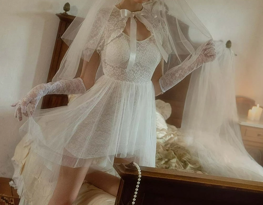 

Vintage Double-layer Perspective Mesh Nightdress Photo Cosplay Uniform Suit Wedding Dress