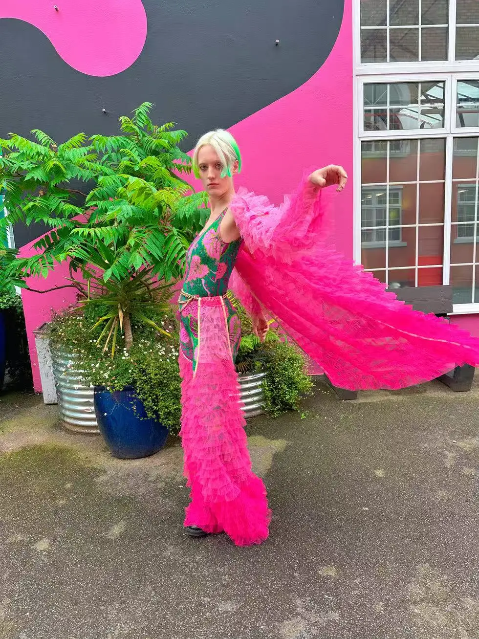 New Chaps Robe Full Sleeves Tulle Party Jackets Women Long Ombre Pink Jacket Lush Tiered Custom Made Gradient Color