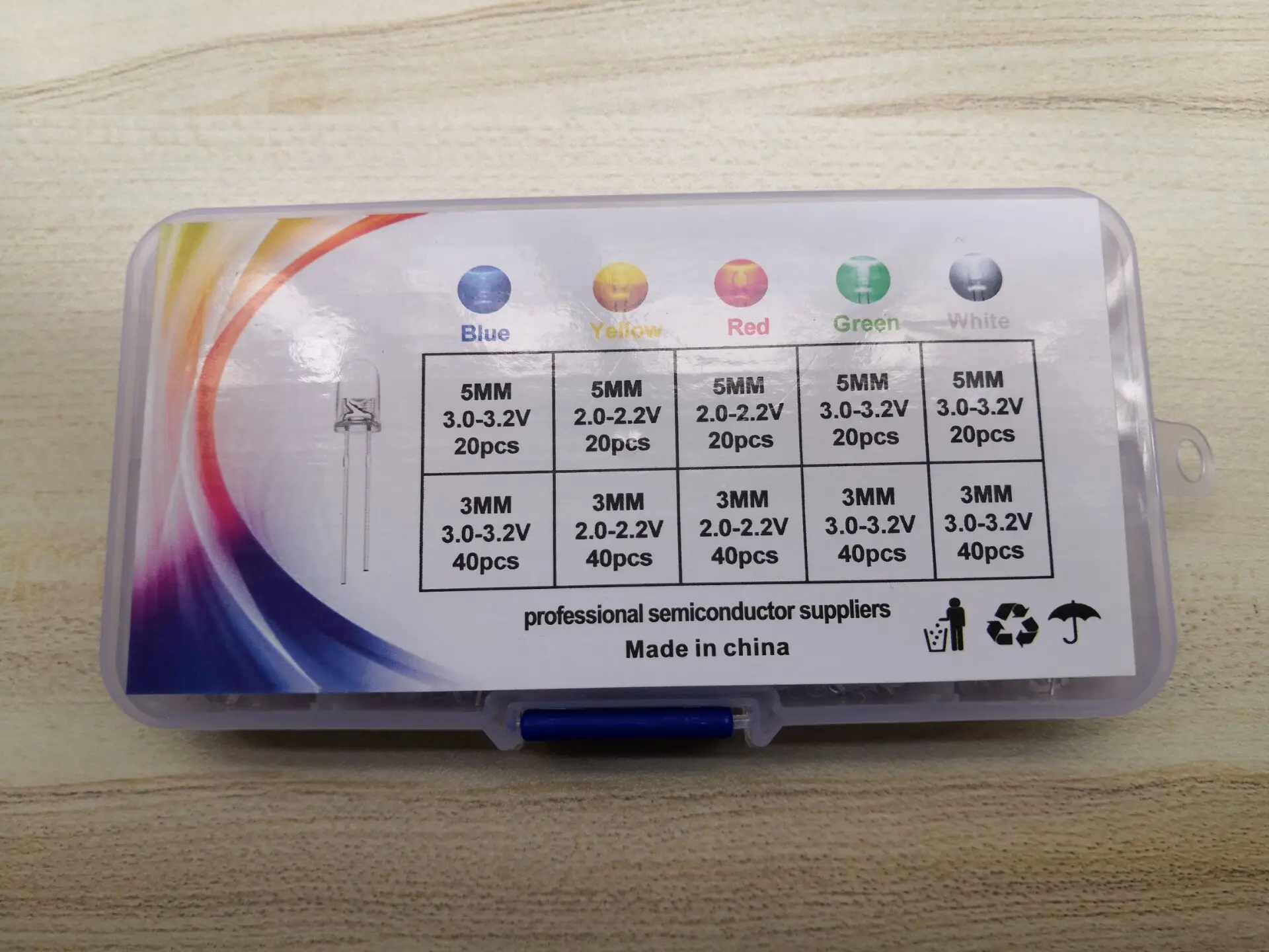 5Color 300pcs F3&F5 Mm Blue Green White Red Yellow Mix Colour Assorted Light Emitting Diode Transparent Cover 3mm+5mm LED Kit