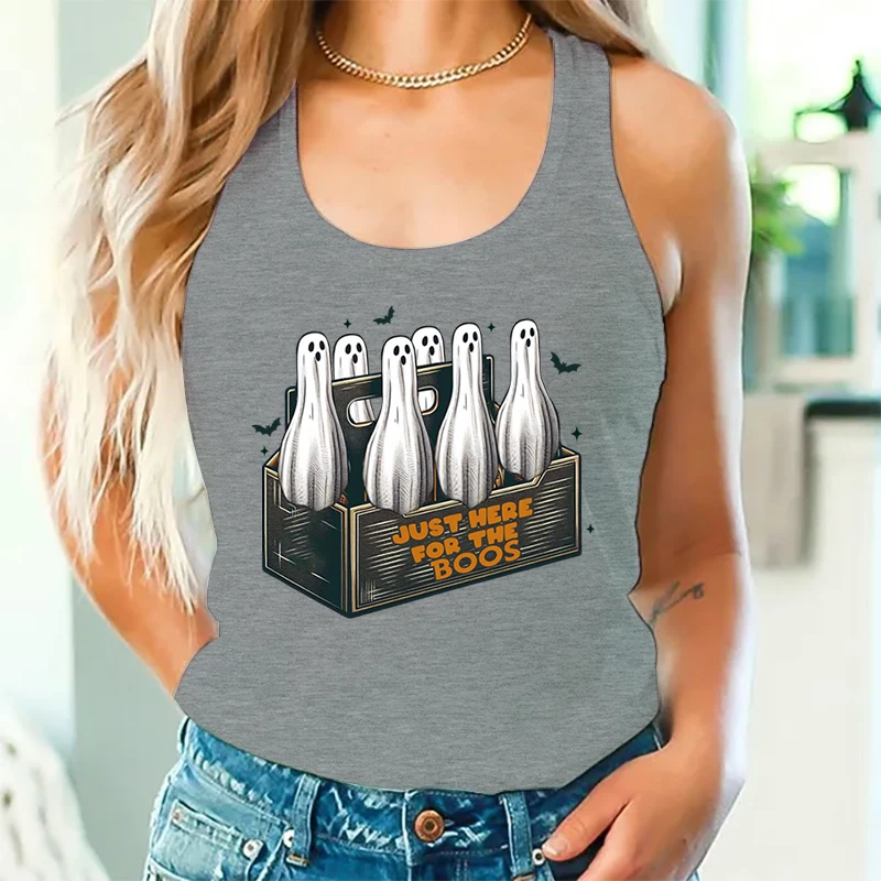 Racerback Tanks donna Halloween Just Here for The Boos Graphic Tank Top donna Halloween Ghost Vintage Sexy Style Short Top donna