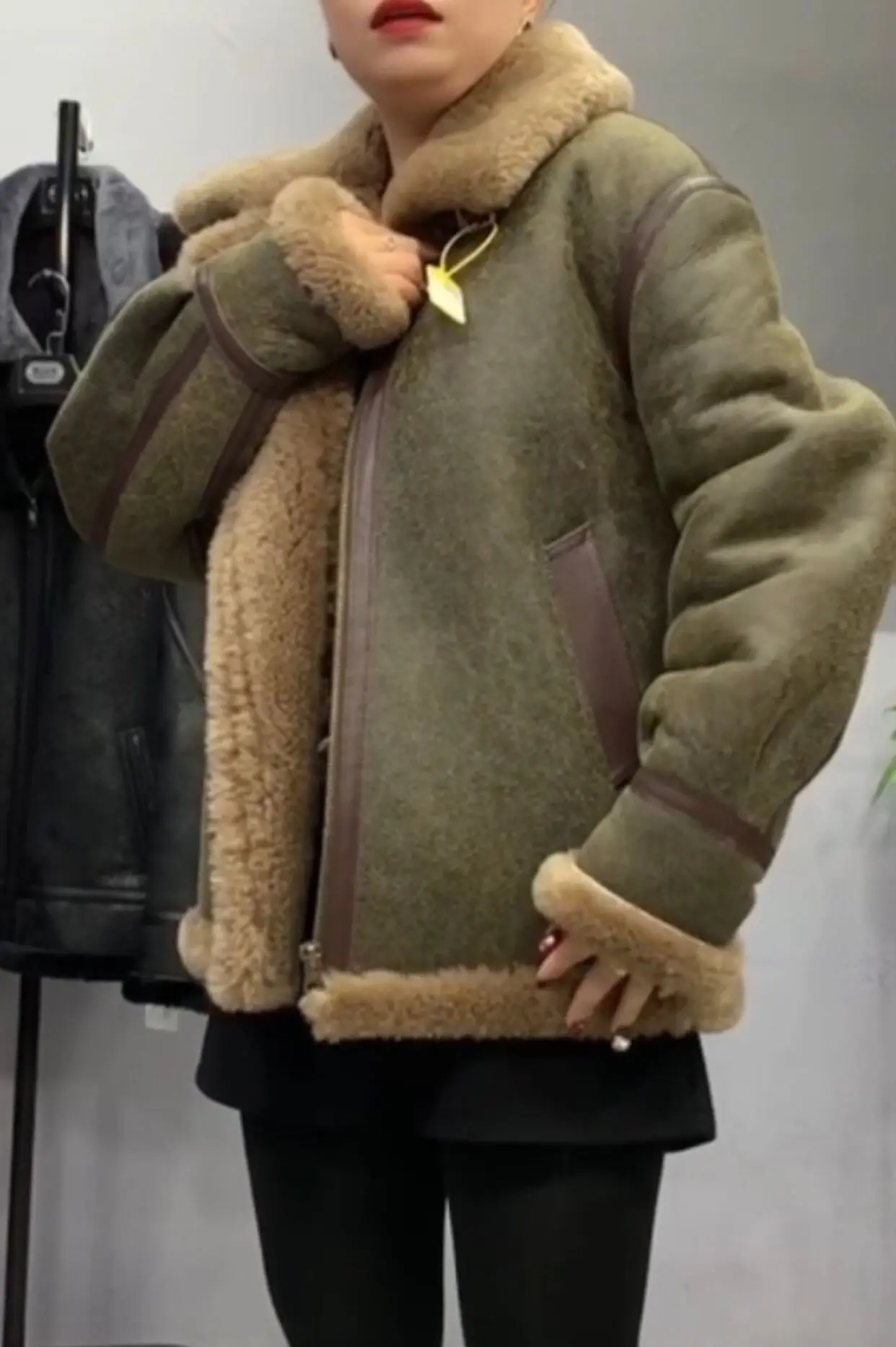 Casaco genuíno de pele de carneiro shearling masculino, jaqueta de couro real, forro de lã grossa verde escuro, XXXXXL, nova moda inverno