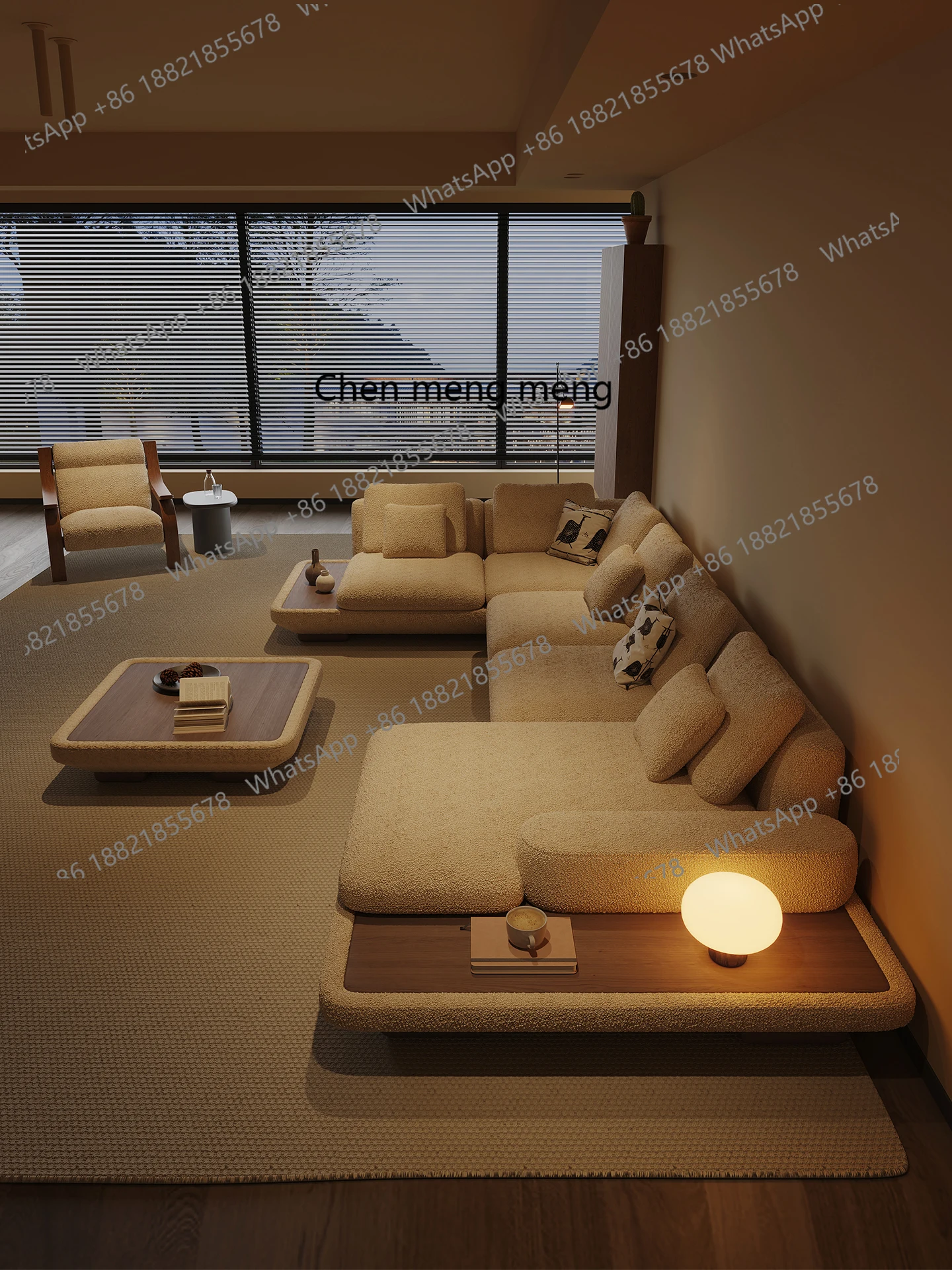 Large apartment living room sofa antique fabric designer creative platform U-shaped combination furniture advanced sense