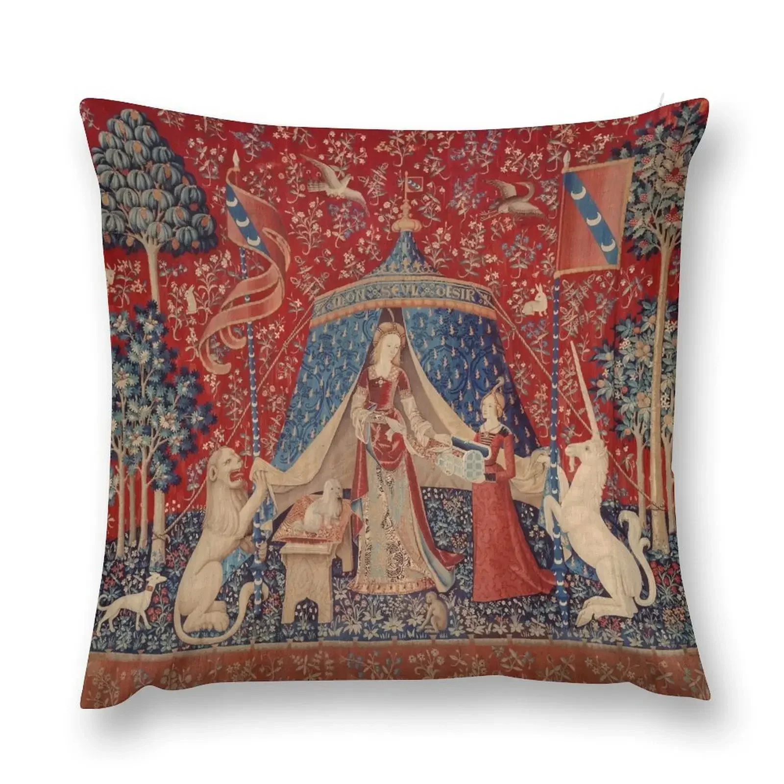 

Lady and Unicorn Medieval Tapestry - Desire Throw Pillow Christmas Covers luxury throw pillow covers pillow