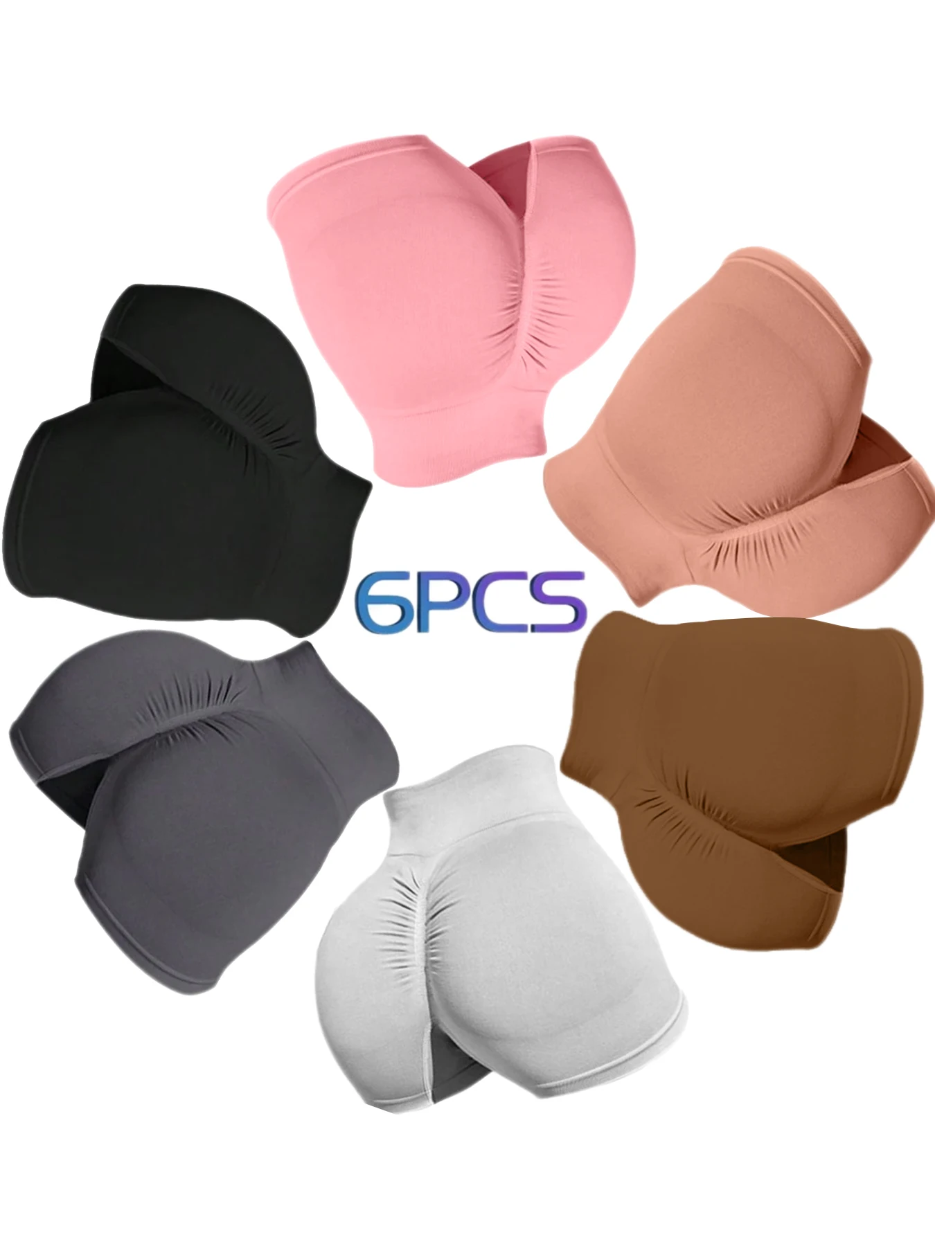 

6-Pack 6-Color Solid Seamless High-Waist Yoga Shorts for Women | Quick-Dry Butt-Lifting Athletic Workout Pants