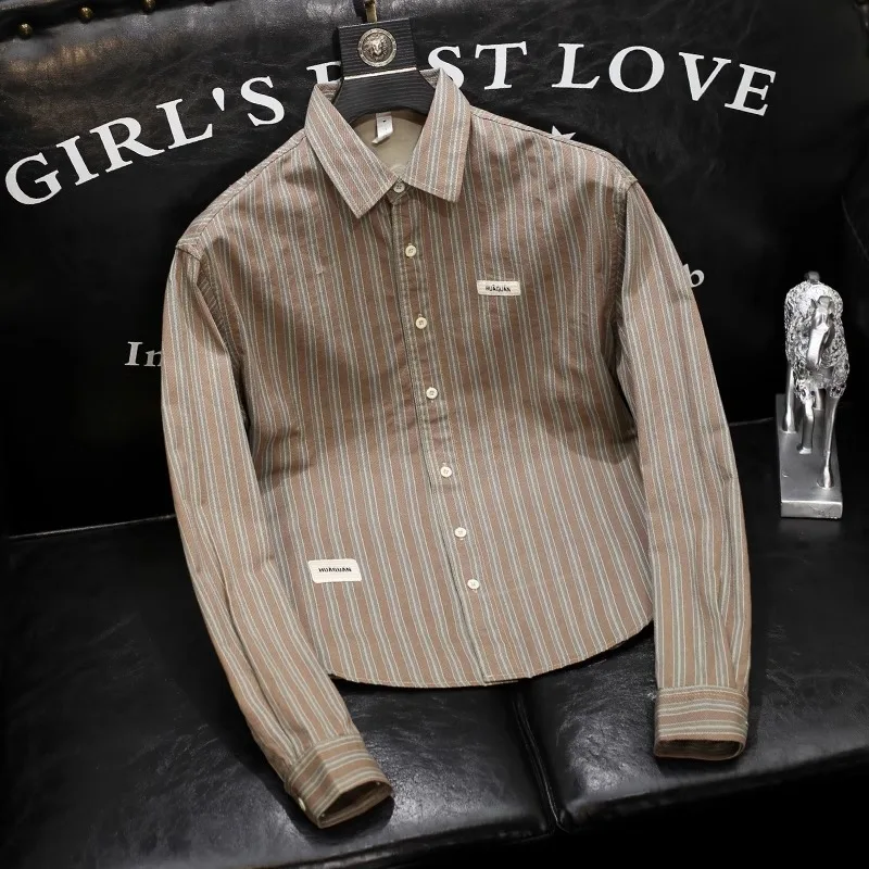 Men's Design Trendy Long-sleeved Shirt Autumn Fashion Striped Casual Versatile Handsome Shirt