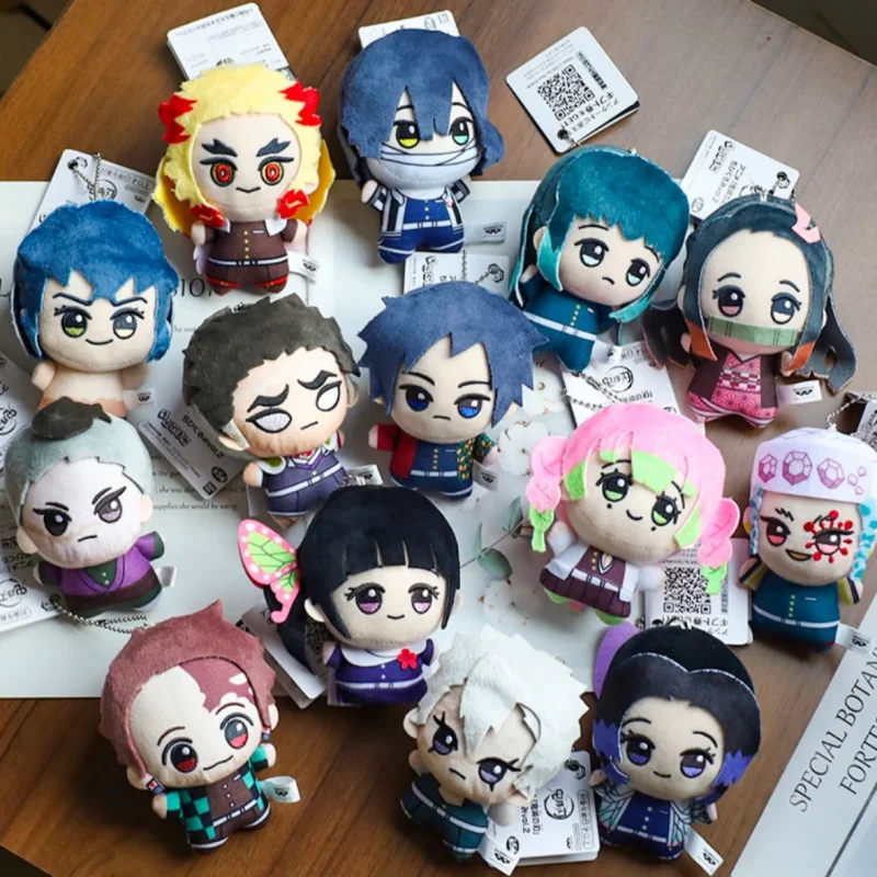 New 10cm Tanjirou Nezuko Kanroji Iguro Plush Keychain Demon Slayer Anime Peripheral Bag Pendant Soft Stuffed Toys Boy Girl Gifts