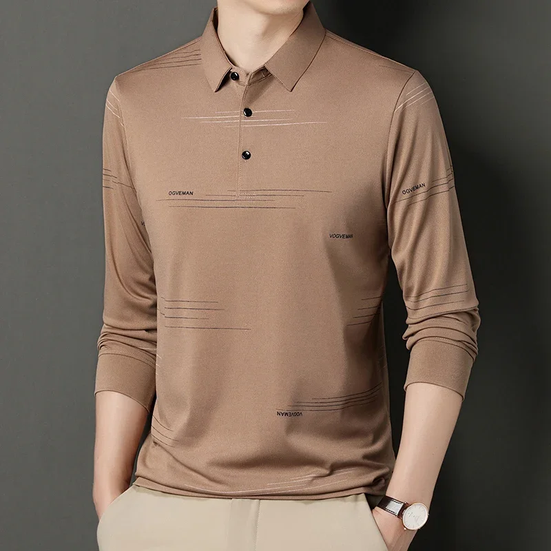 Polo de manga larga para hombre, camiseta informal con cuello, novedad de otoño, 2023