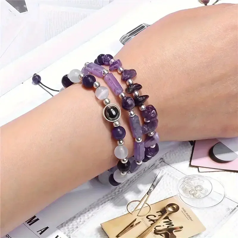 Natürliches Amethyst quadratisches Perlenarmband Amethyst Pixiu Zubehör Energiearmband