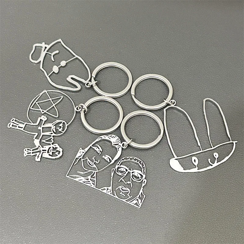 Custom personalized Keychains Children Drawing Photo Logo Children Diy Keyring Stainless Steel Jewelry To Customize Gifts