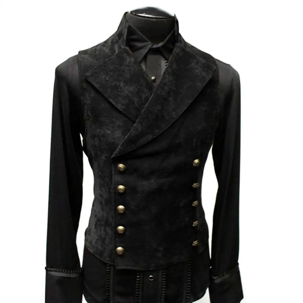 Vintage Red Suede Suit Vest Men Waistcoat Stand Collar Solid Color Double Breasted Slim-Fit Vest Steampunk Gilet Homme