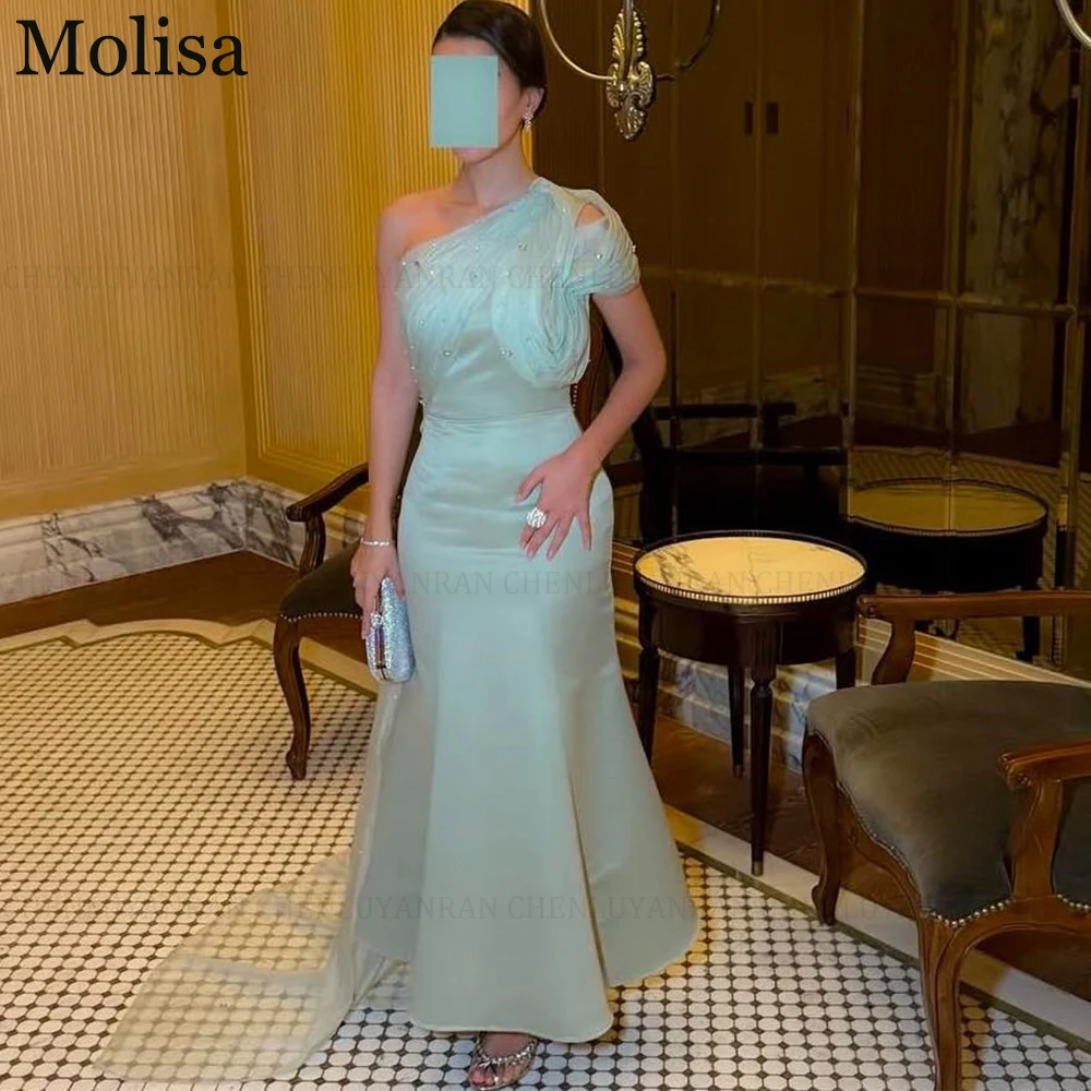 MOLISA 절묘한 공식 행사 드레스 맞춤형 2025 Beadings Sheath 원 숄더 Tulle Satin Long Party Prom Evening 가운