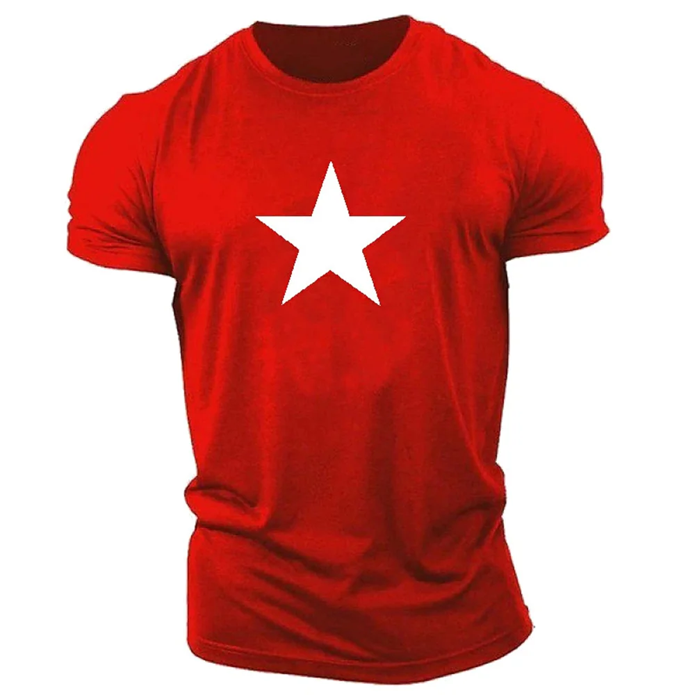 2024 Classic Vintage 3D Five Pointed Star Solid Color Printed T-shirt Casual Super Sports Breathable Men's Short Sleeved T-shirt